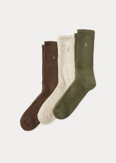 Calcetines Polo Ralph Lauren Hombre Verde Oliva / Blancos / Chocolate - Crew 3-Pack - BXYCZ7013